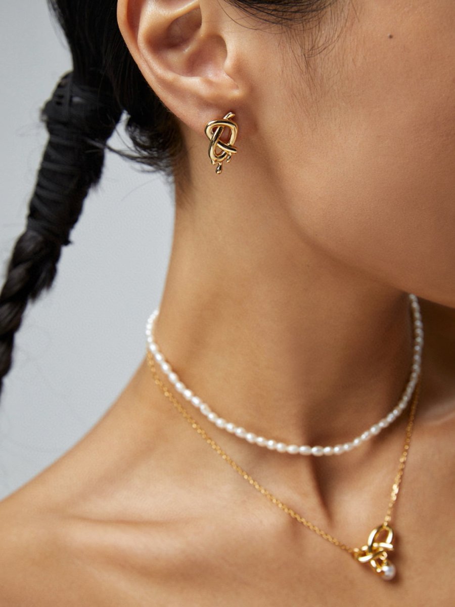 Heart Bow Knot Collection Sterling Silver Pearl Necklace/ Earrings - DOROTHEA JEWELS