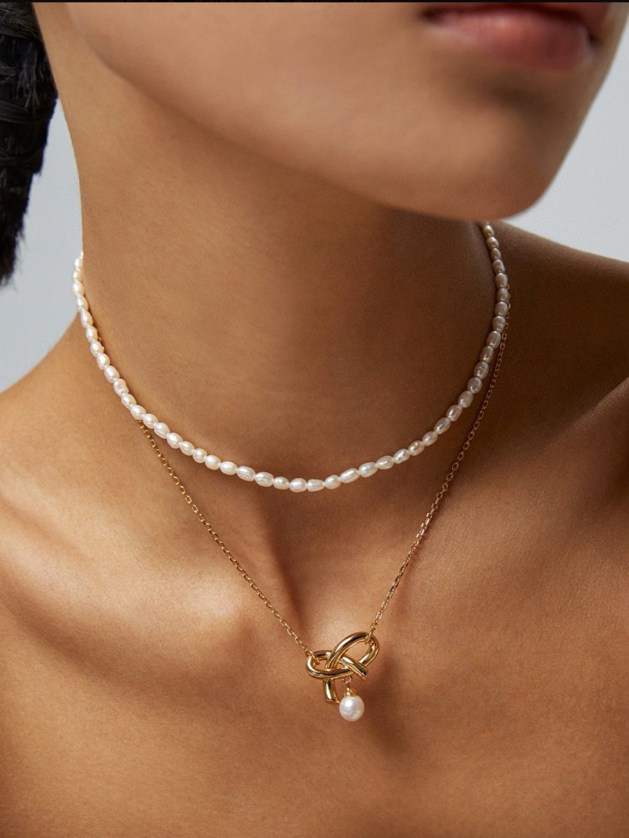 Heart Bow Knot Collection Sterling Silver Pearl Necklace/ Earrings - DOROTHEA JEWELS