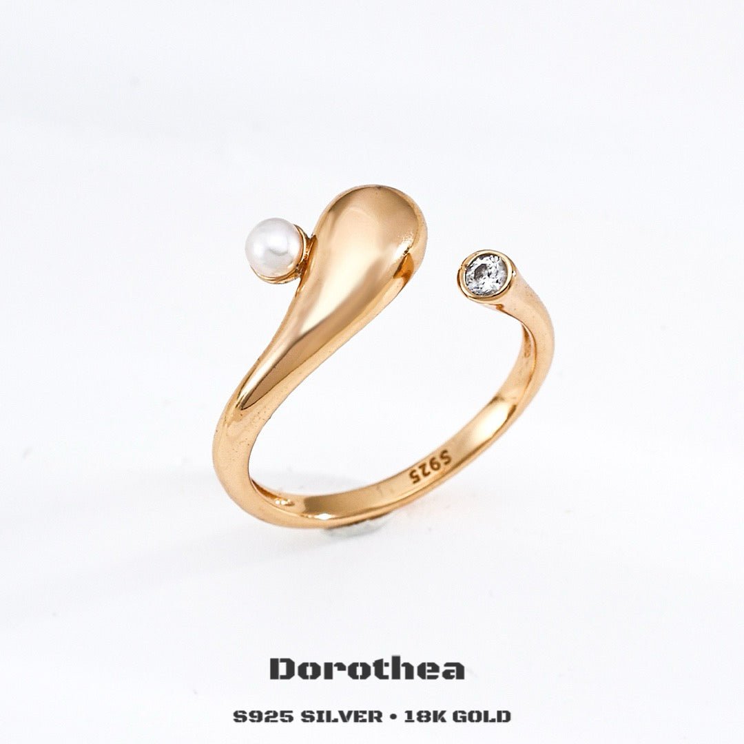 Shooting Star Wish Open Ring | S925 Silver, Natural Pearl & Cubic Zirconia - DOROTHEA JEWELS