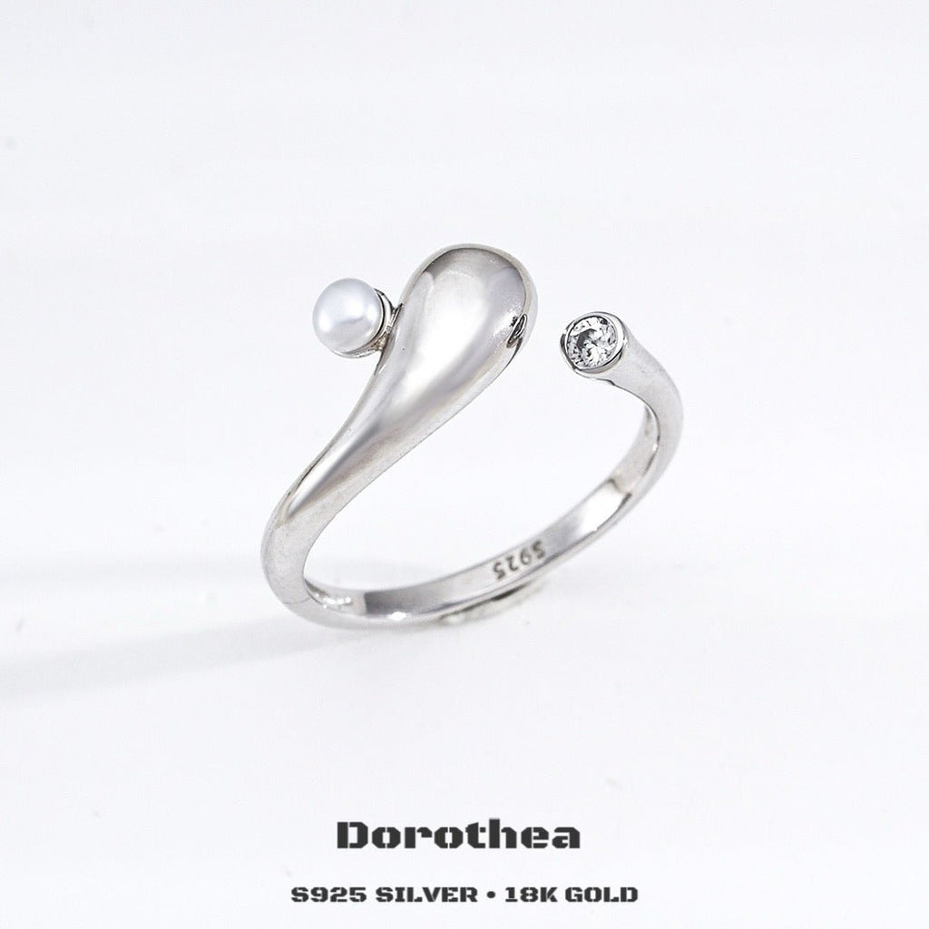 Shooting Star Wish Open Ring | S925 Silver, Natural Pearl & Cubic Zirconia - DOROTHEA JEWELS