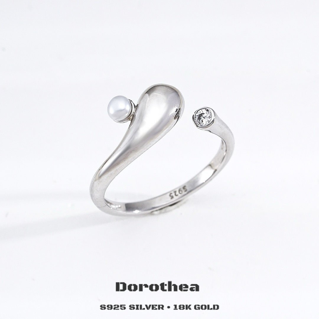 Shooting Star Wish Open Ring | S925 Silver, Natural Pearl & Cubic Zirconia - DOROTHEA JEWELS