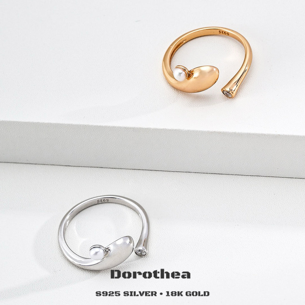 Shooting Star Wish Open Ring | S925 Silver, Natural Pearl & Cubic Zirconia - DOROTHEA JEWELS