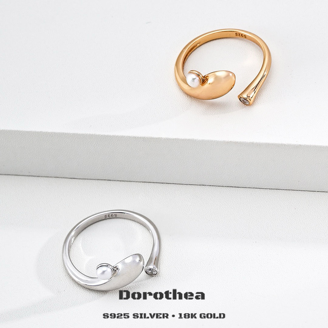 Shooting Star Wish Open Ring | S925 Silver, Natural Pearl & Cubic Zirconia - DOROTHEA JEWELS