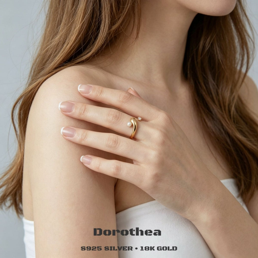 Shooting Star Wish Open Ring | S925 Silver, Natural Pearl & Cubic Zirconia - DOROTHEA JEWELS
