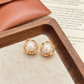 Organic Frame Freshwater Pearl Stud Earrings - DOROTHEA JEWELS