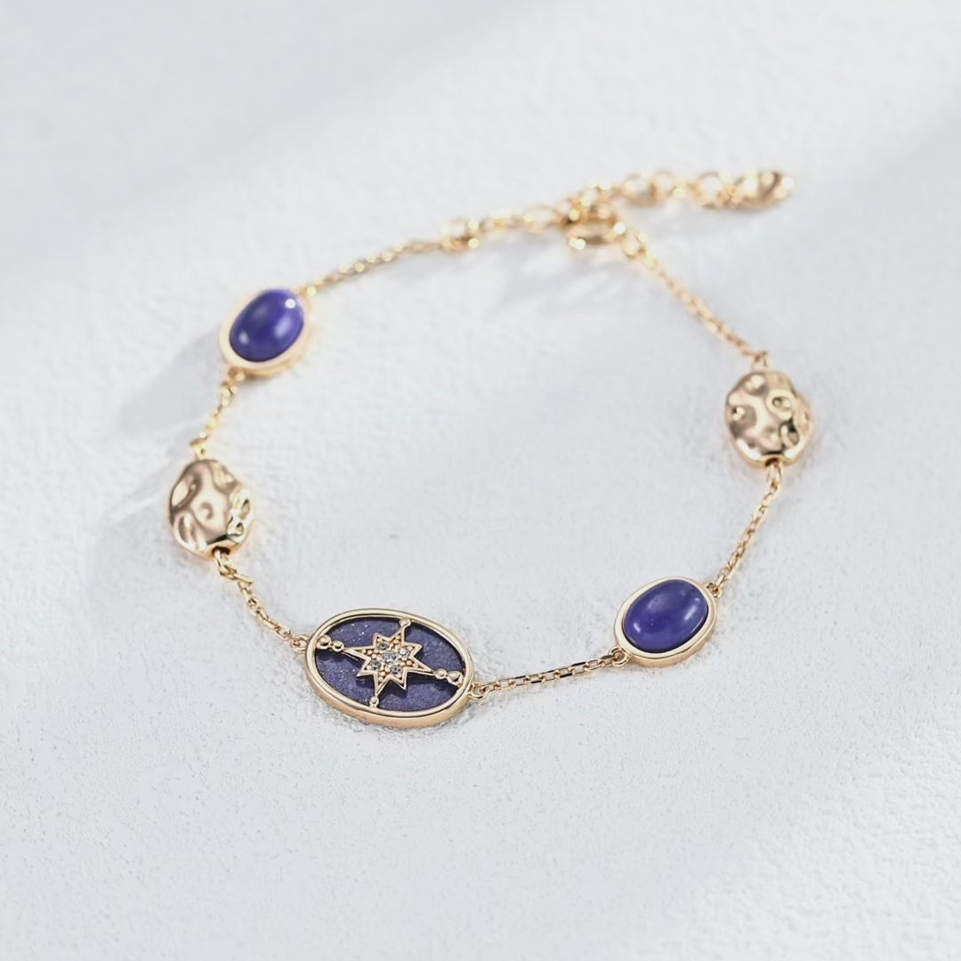 【Dorothea】Starburst Glow Mother-of-Pearl & Lapis Lazuli S925 Silver Bracelet